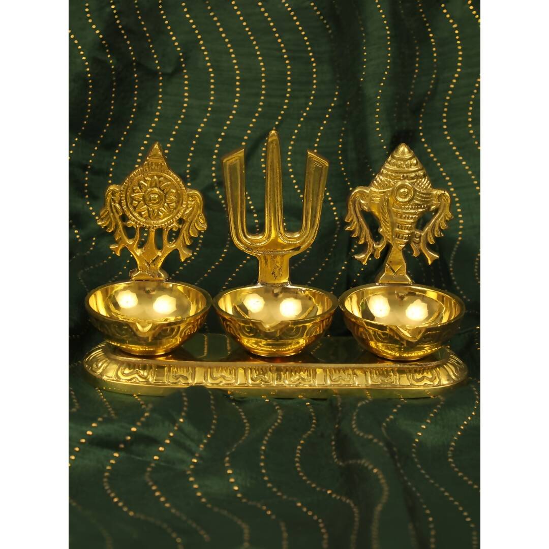 Spillbox Gold-Toned Brass Namah 3 Kuber Diya Pooja Essential | Grocsy