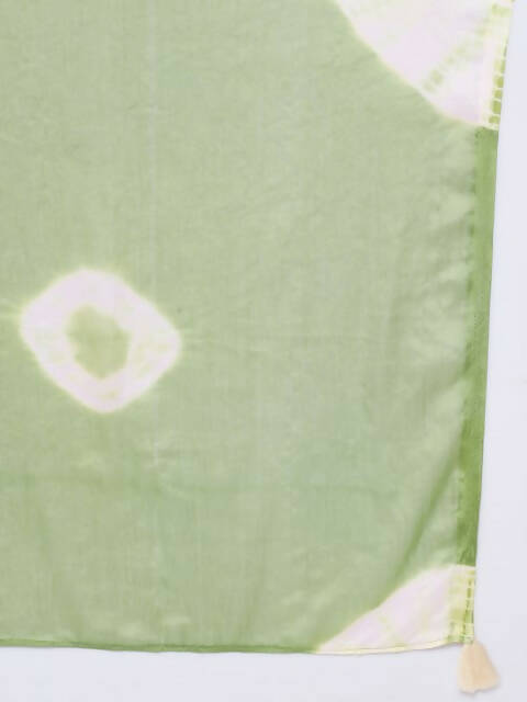 FIORRA Women's Pista Green Poly Crepe Flared Kurta With Dupatta | Grocsy