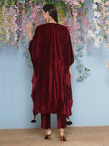 Joban Fashion Maroon Velvet Hand Embellished Kaftaan Set | Grocsy