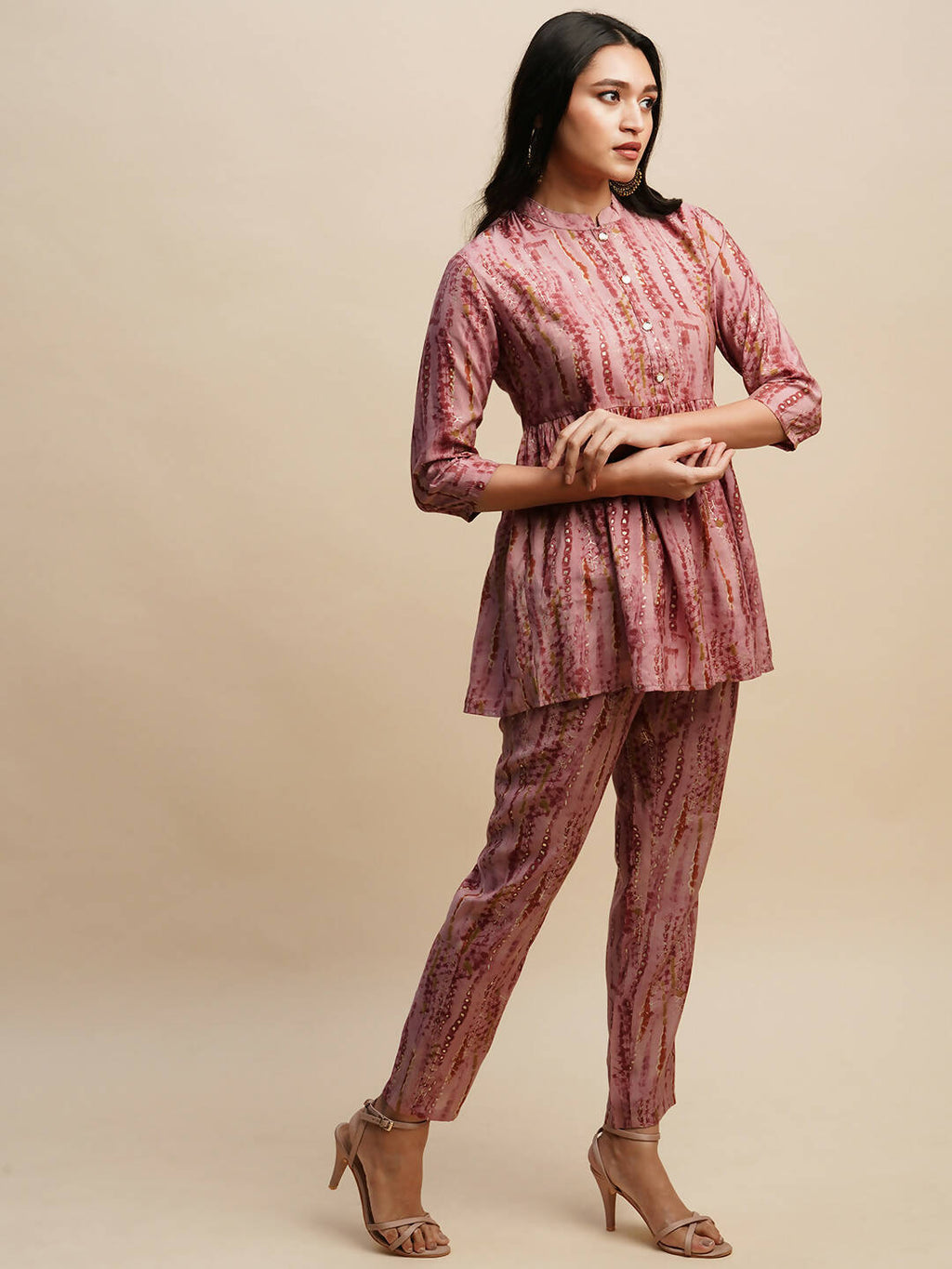 Pink Poly Cotton Tie and dye Printed Top with Matching Trouser - Shivani | Grocsy