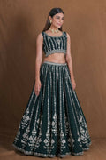 Bottlegreen Georgette Zari,Sequence Thread Embroidery Work Lehenga Choli - Jihu Culture | Grocsy