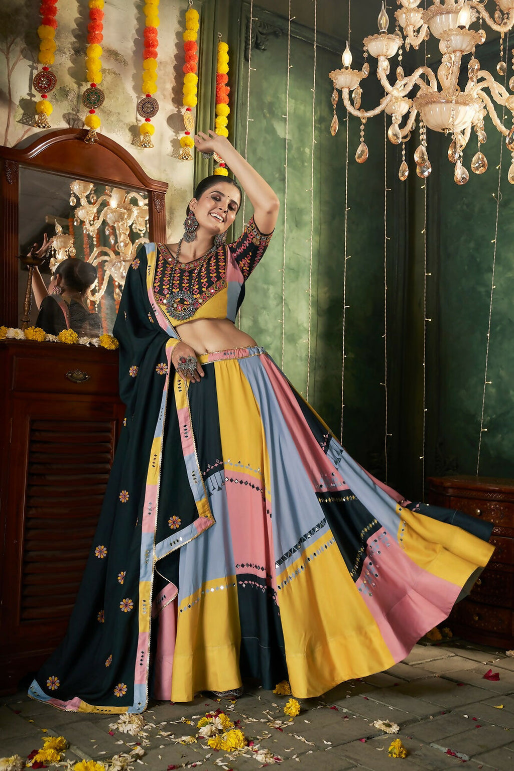 AI Fashion Multi Color Maslin Cotton Designer Navratri Lehenga Choli Collection | Grocsy