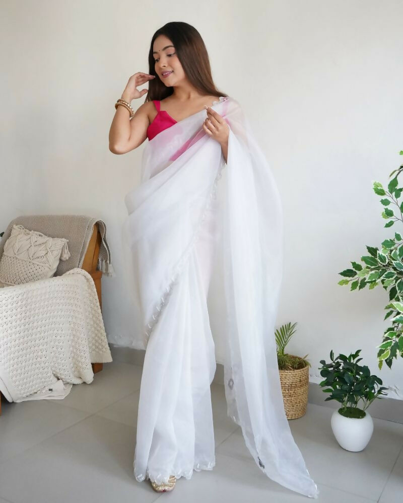 Vamsee Sheetal White Organza Saree | Grocsy