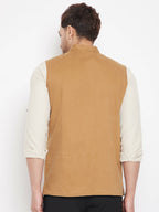 Even Apparels Brown Polyester Men's Nehru Jacket-Contrast Lining-Inbuilt Pocket Square | Grocsy