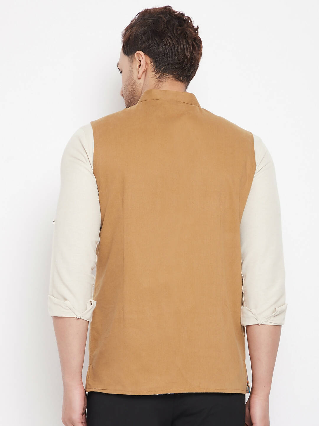 Even Apparels Brown Polyester Men's Nehru Jacket-Contrast Lining-Inbuilt Pocket Square | Grocsy