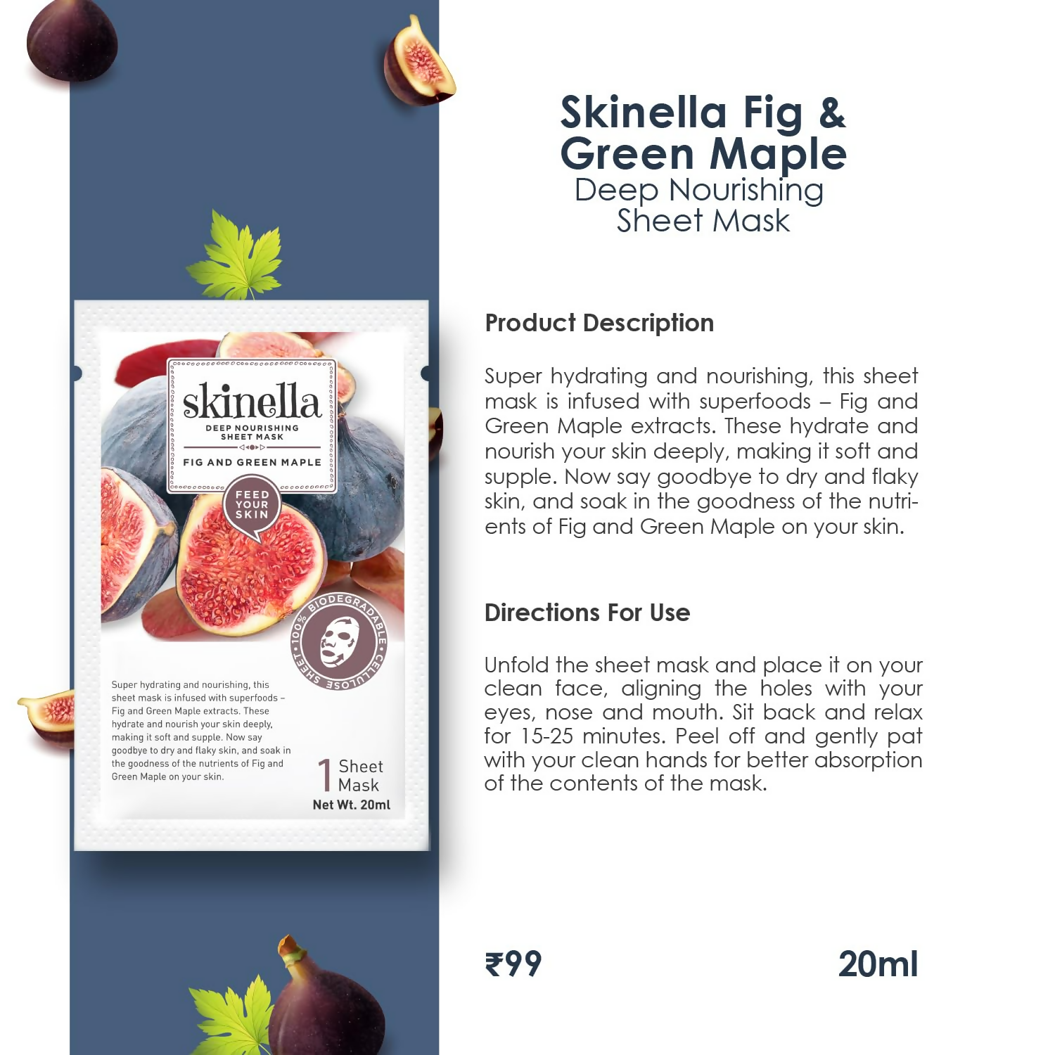 Skinella Deep Nourishing Sheet Mask - Fig & Green Maple | Grocsy
