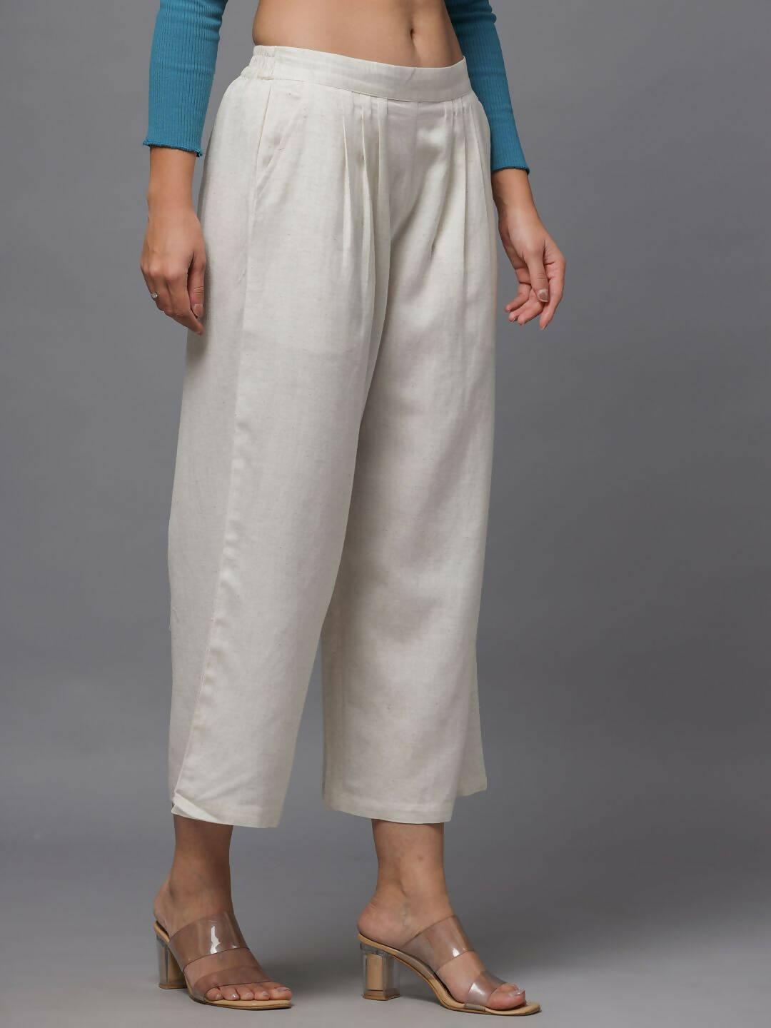 Juniper Women's Natural Solid Wide Leg Palazzo | Grocsy