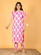 Aramya Straight Soft Cotton Foliage Print Women's Kurta Set - Pink | Grocsy
