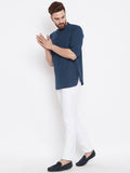 Even Apparels Blue Color Men's Pure Cotton Kurta With Band Collar | Grocsy