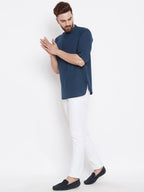 Even Apparels Blue Color Men's Pure Cotton Kurta With Band Collar | Grocsy