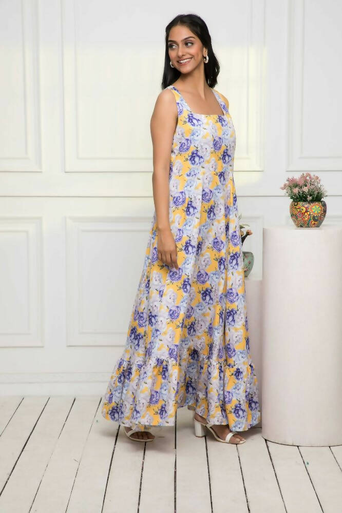 Myshka Women Multi-Floral Rayon A-Line Round Neck Dress | Grocsy