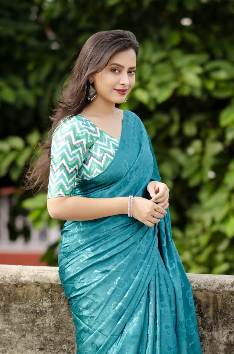 Rama Silk Blend Ethnic Motifs Saree with Unstitched Blouse - Hiral Fashion | Grocsy
