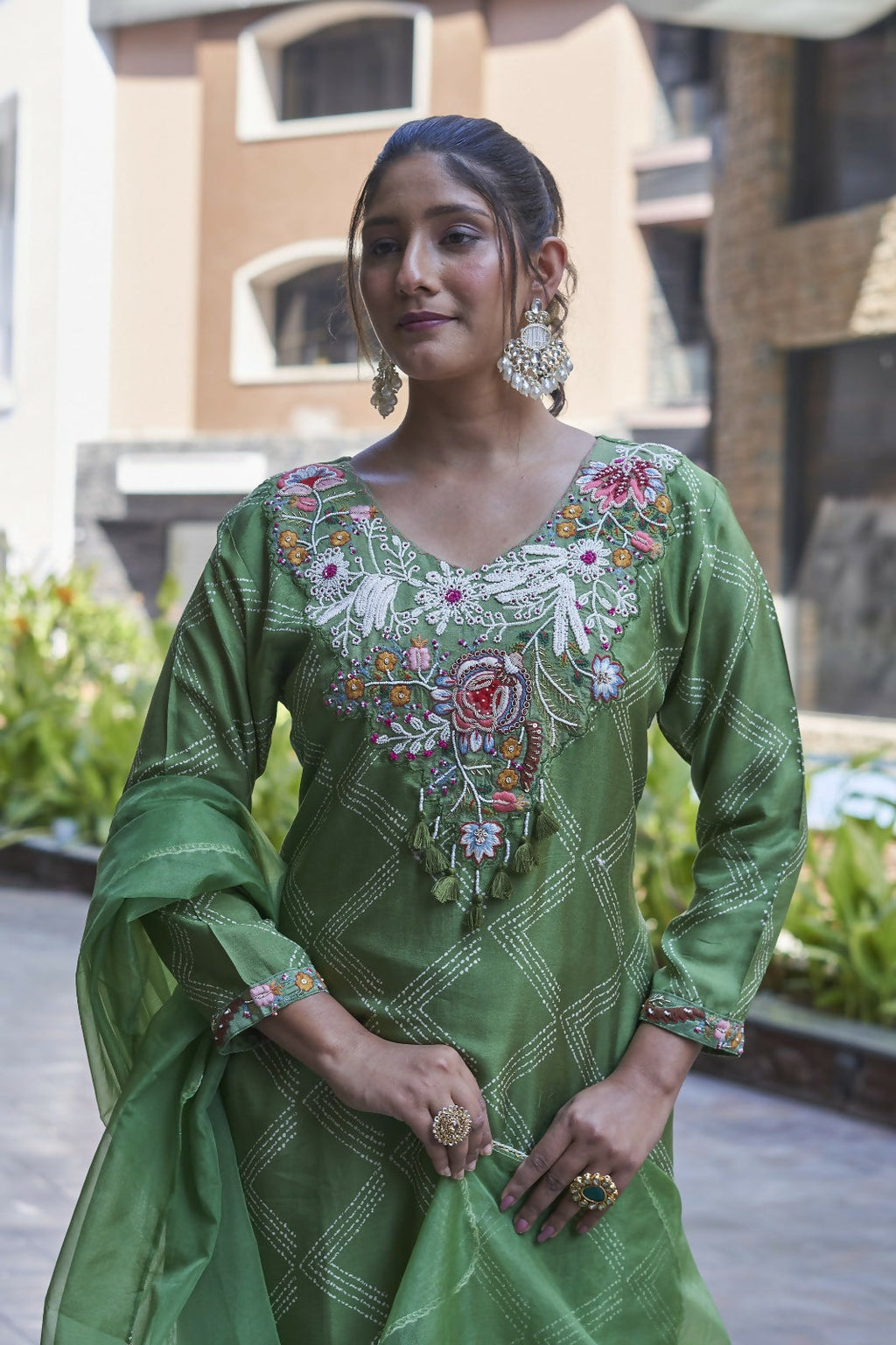 Joban Fashion Green Cotton Premium Pure Viscose Print Dola With Handwork Kurta set | Grocsy