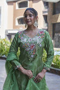 Joban Fashion Green Cotton Premium Pure Viscose Print Dola With Handwork Kurta set | Grocsy