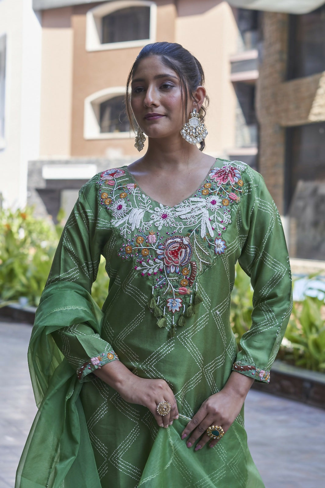 Joban Fashion Green Cotton Premium Pure Viscose Print Dola With Handwork Kurta set | Grocsy
