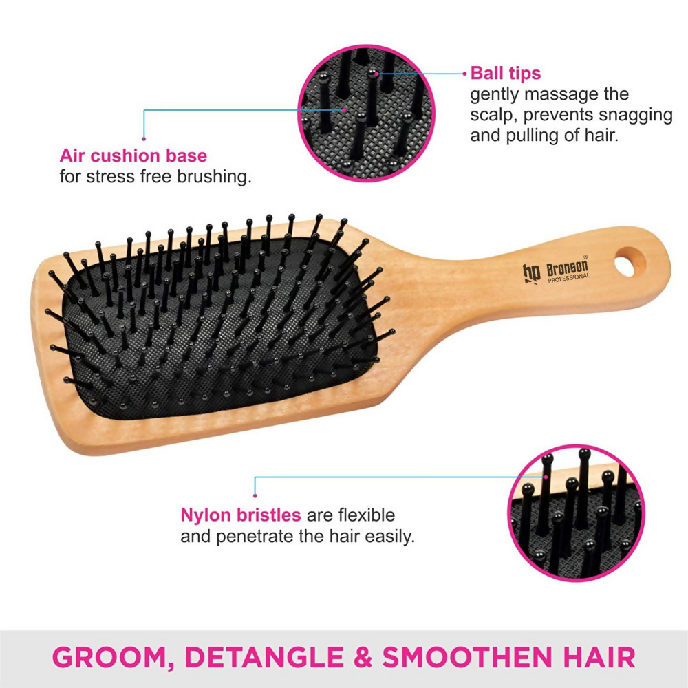 Bronson Professional Wooden Paddle Hair Brush With Strong & Flexible Nylon Bristles | Grocsy