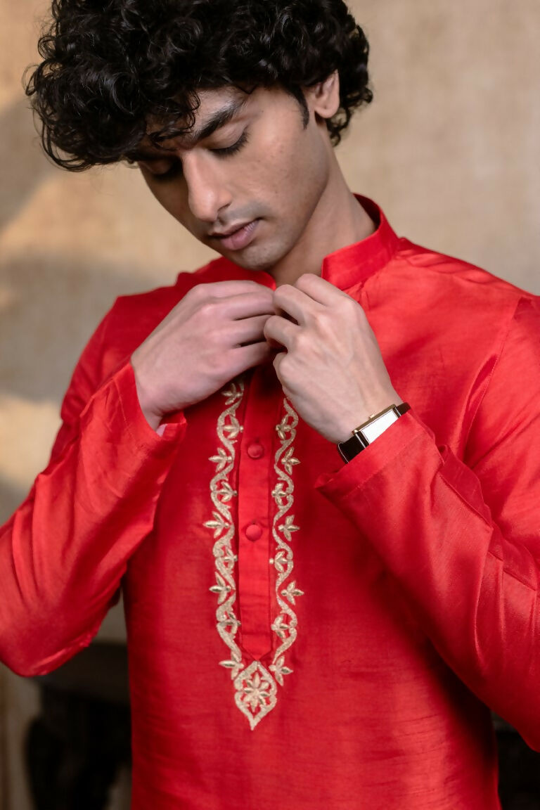 Falling Raw Silk Red Padma Gopala By Hilo Design | Grocsy