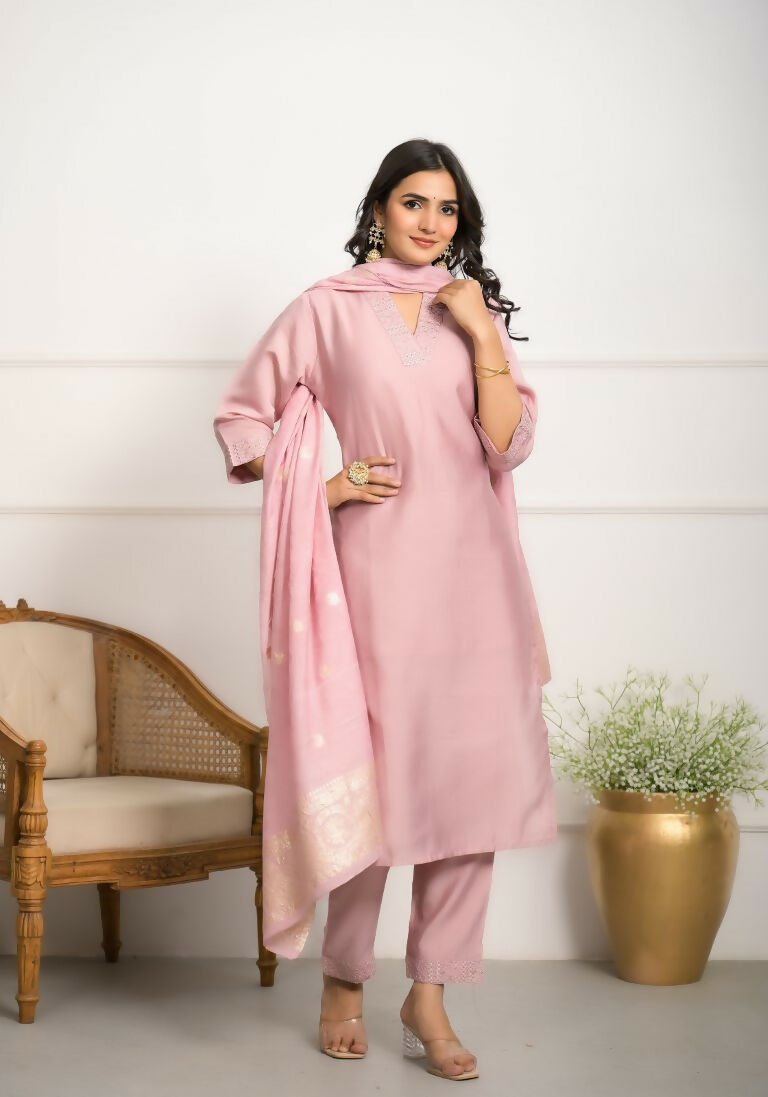 Festive Wear Ethnic Peach Viscose chanderi Stitched Suit With Dupatta - Nisha | Grocsy