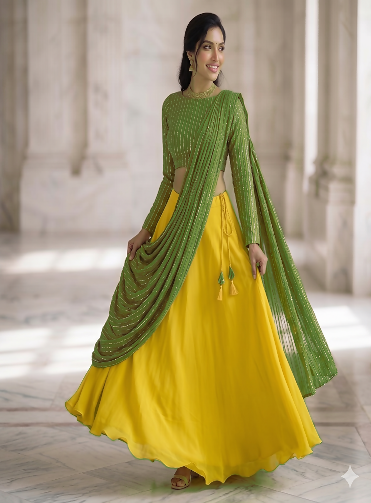 Teeya Creation Women's New Green Designer Lehenga Choli Set with Sequin Embroidery Work | Grocsy