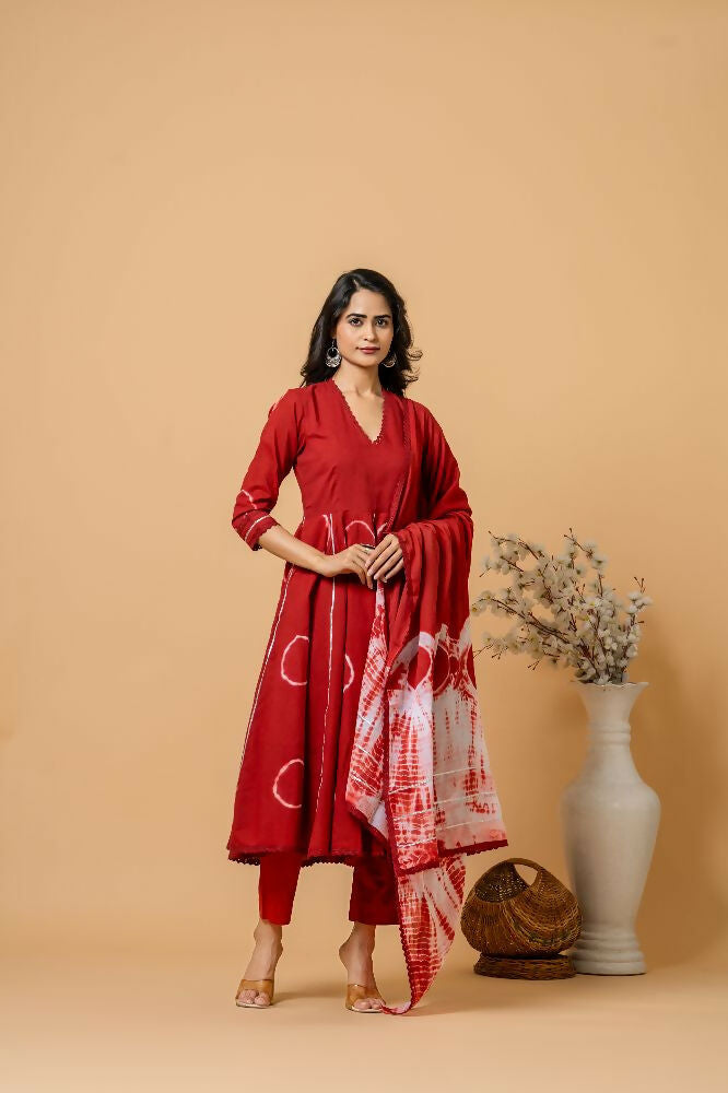Joban Fashion Red Tie & Dye Cotton Suit Set | Grocsy