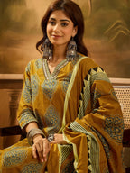 Joban Fashion Printed Mustard Pure Cotton Kurta Set | Grocsy