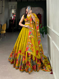 Vastranavya Fancy Floral Print With Foil Work Polyester Viscose Chanderi Lehenga Choli - Mustard | Grocsy