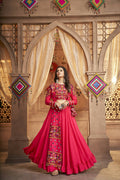Rani Pink Viscose Rayon Thread Embroidered Work With Mirror All Over Navratri Lehenga Choli With Dupatta - Raas | Grocsy