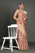 Pink Soft Organza Woven Design Saree With Unstitched Blouse Piece - Zaara | Grocsy