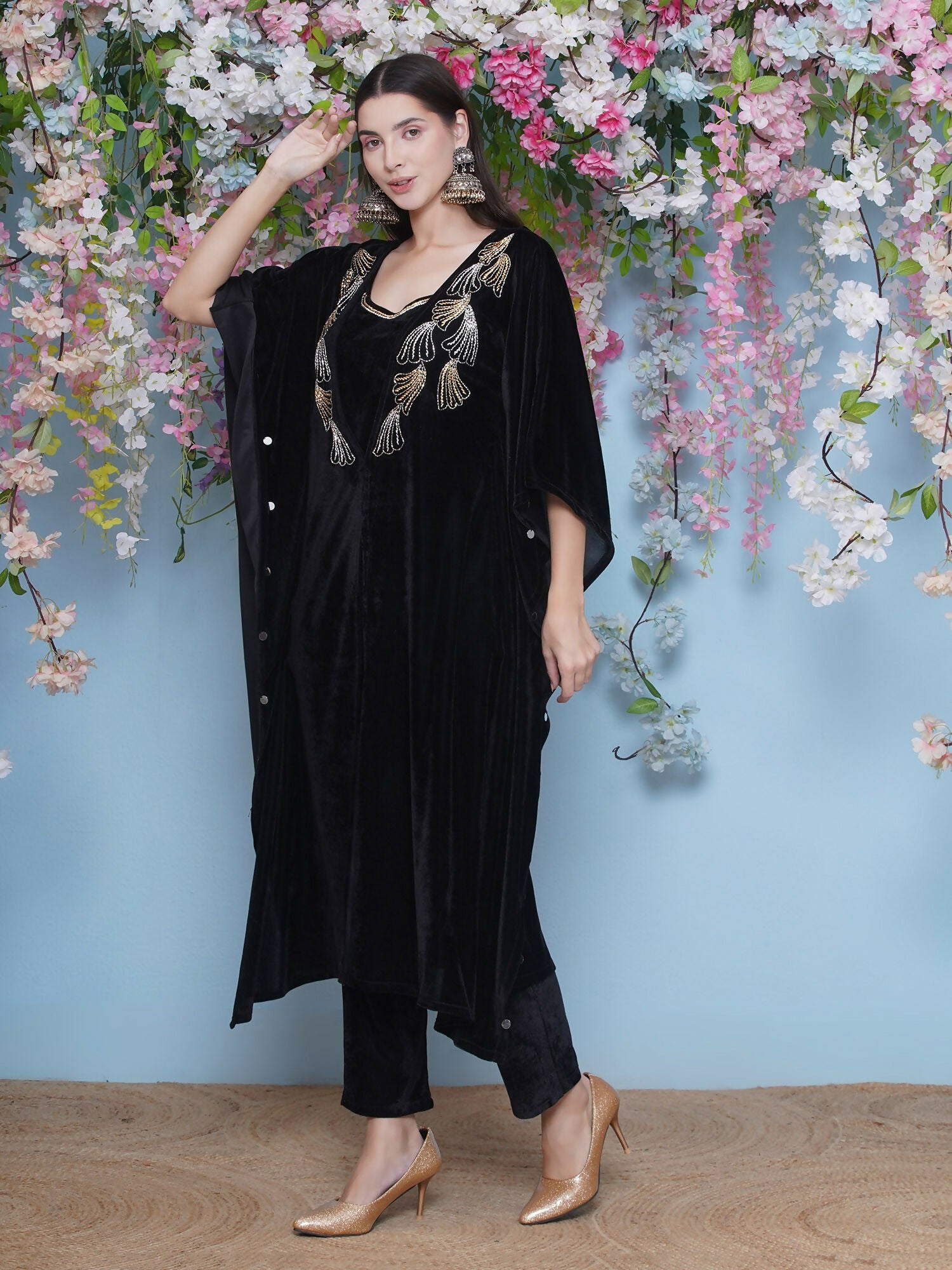 Joban Fashion Black Hand Embellished Kaftaan with ineer and Pant | Grocsy