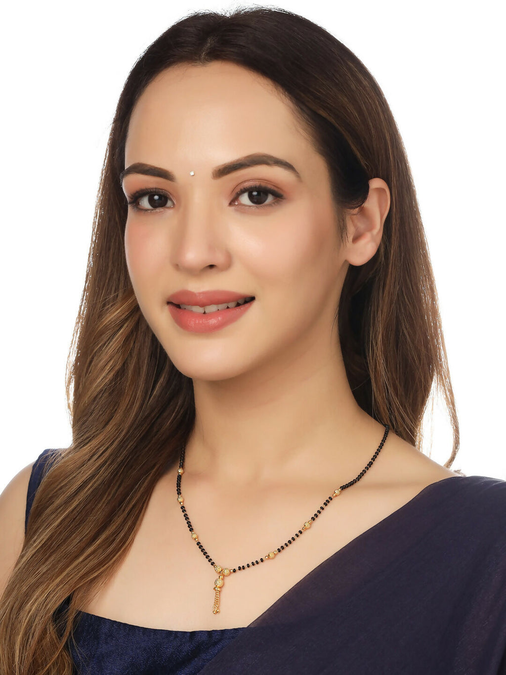 NVR Women's's Set of 2 Black Gold-Polished Beaded Mangalsutra With Ad Stone | Grocsy