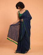 Suta Blue Green Solid Cotton Blend Saree | Grocsy
