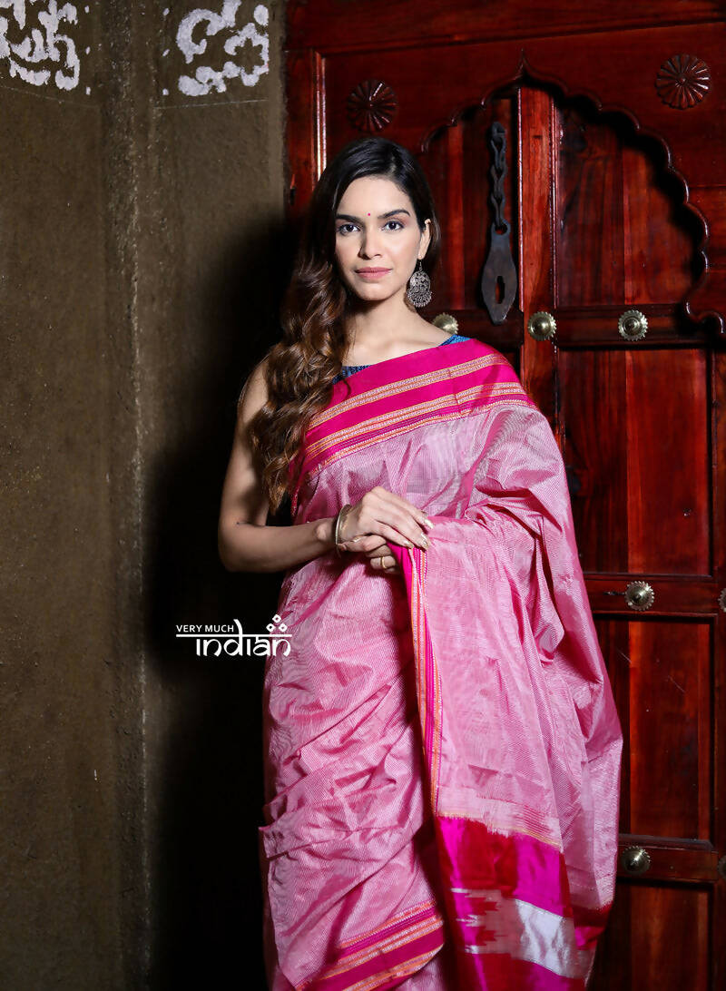 Very Much Indian Handloom Cotton Viscose Ilkal Saree Pink | Grocsy