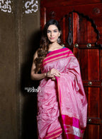 Very Much Indian Handloom Cotton Viscose Ilkal Saree Pink | Grocsy