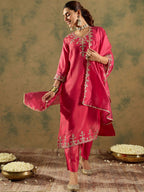 Indo Era Floral Embroidered Kurta With Trousers & Dupatta | Grocsy