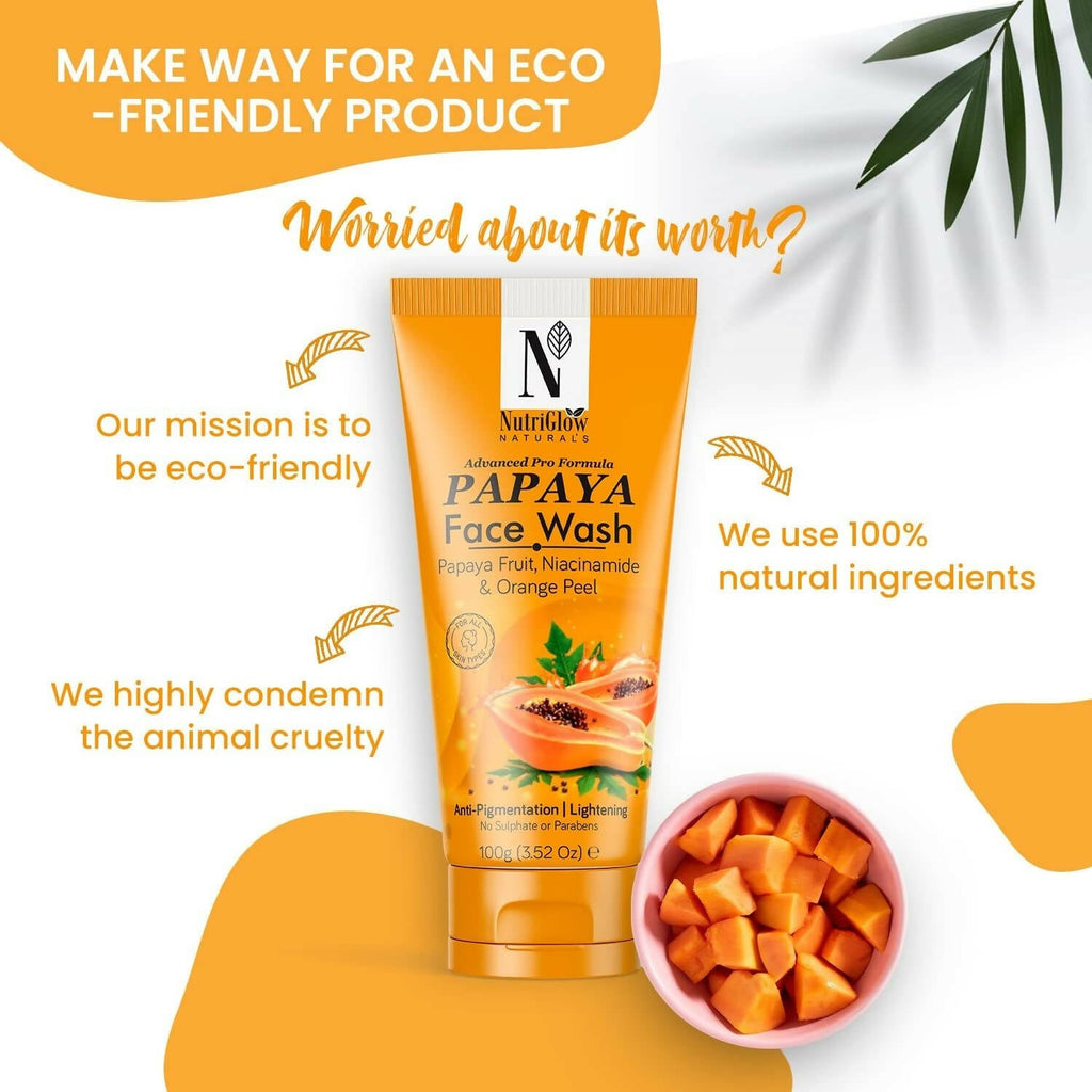 NutriGlow NATURAL'S Advanced Pro Formula Papaya for Skin Brightening & Tan Removal Face Wash | Grocsy