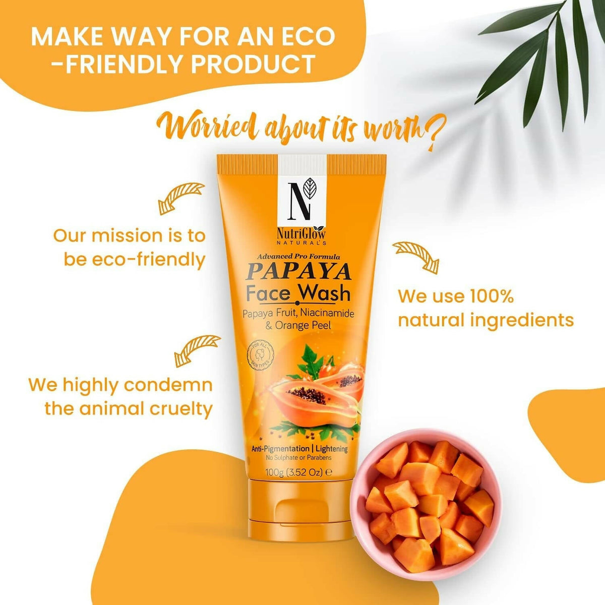 NutriGlow NATURAL'S Advanced Pro Formula Papaya for Skin Brightening & Tan Removal Face Wash | Grocsy