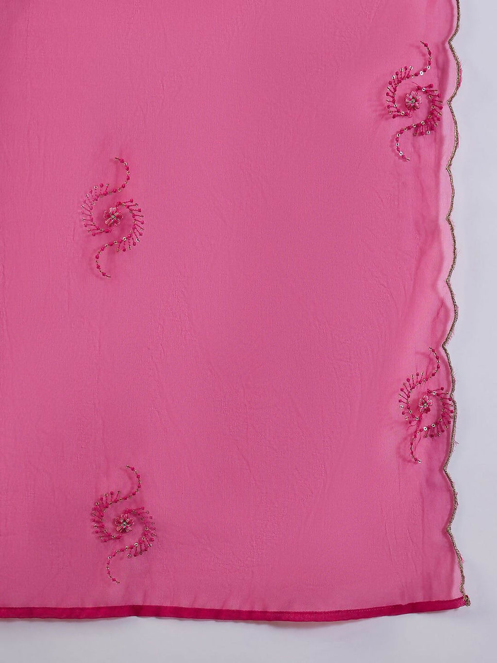 The52 Women's Beautiful Embroidery Work Vichitra Fabric A-line Kurta Pant and Dupatta Set-Pink | Grocsy