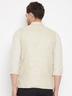 Even Apparels Beige Linen Men Woven Nehru Jacket | Grocsy