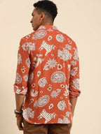 Orange Men Pure Cotton Relaxed Opaque Printed Casual Resort Shirt - Mahotsav | Grocsy