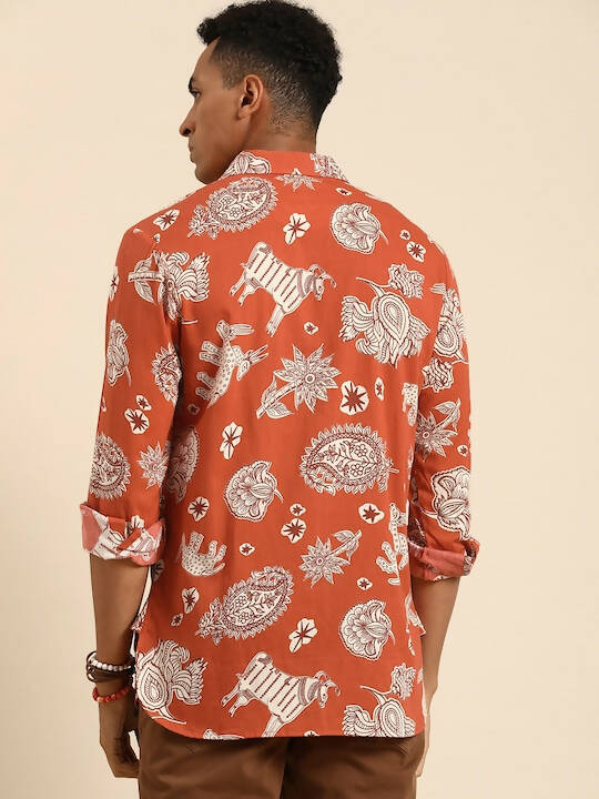 Orange Men Pure Cotton Relaxed Opaque Printed Casual Resort Shirt - Mahotsav | Grocsy