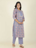 Aramya Straight Soft Cotton Floral Print Women's Kurta - Blue | Grocsy