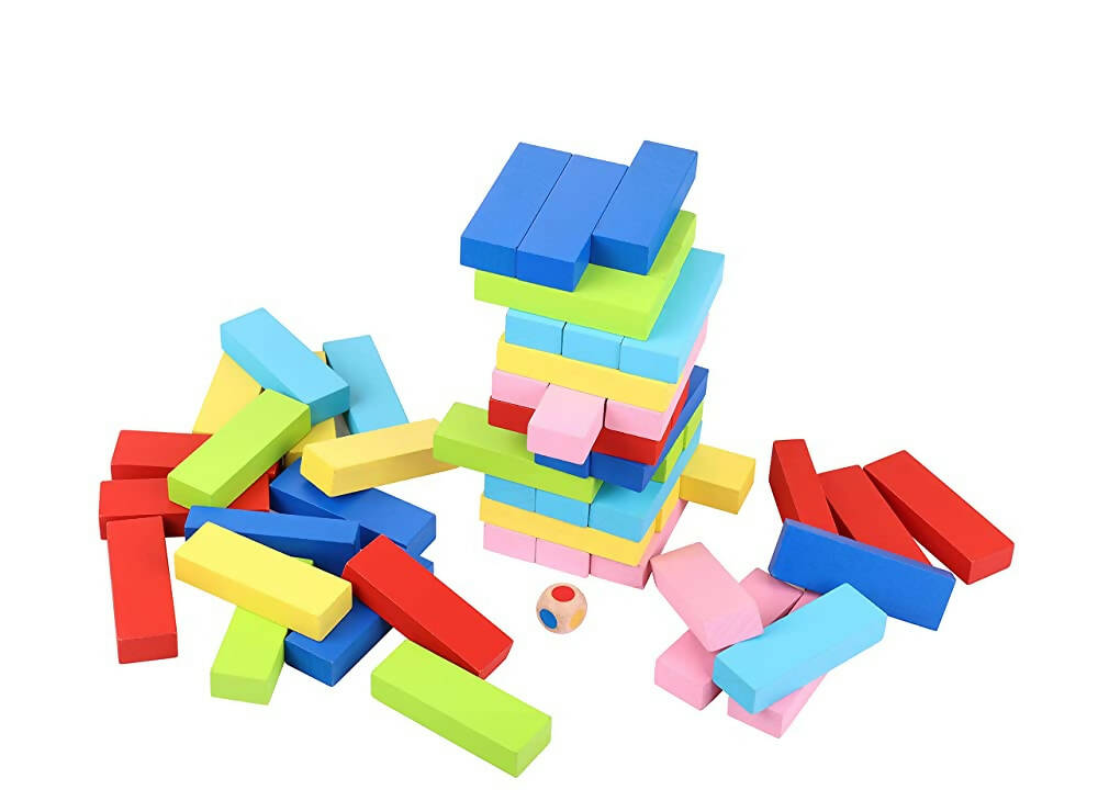 Skoodle Quest Stackrr Color Crash Tumbling Tower Game with 54 Precision Wooden Blocks of Premium Beachwood for Adults and Kids | Grocsy