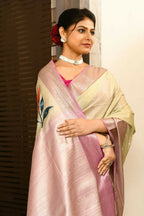 Joban Fashion Lavender & Brown Saree Kataan Applick Witch Mirror | Grocsy