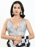 Joban Fashion Silver Sequin Padded Blouse With V Neck Sleeveless | Grocsy