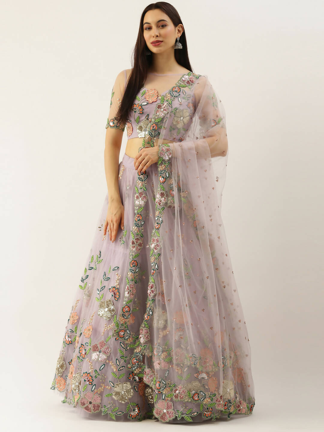 House of Panchhi Lavender - Net Embroidered Sequence Lehenga | Grocsy