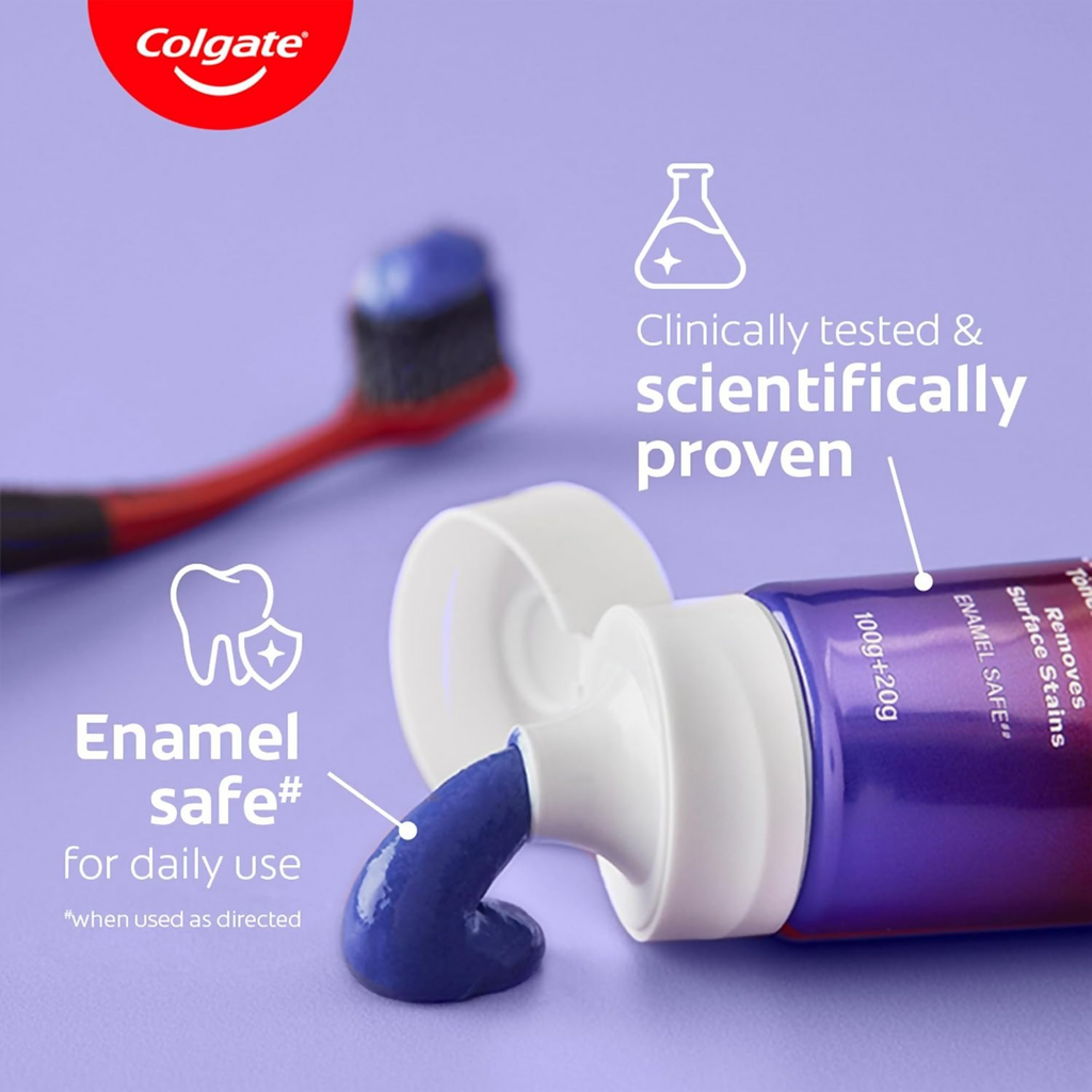 Colgate Visible White Purple Toothpaste For Teeth Whitening Helps Remove Surface Stains, Whitens Yellow | Grocsy