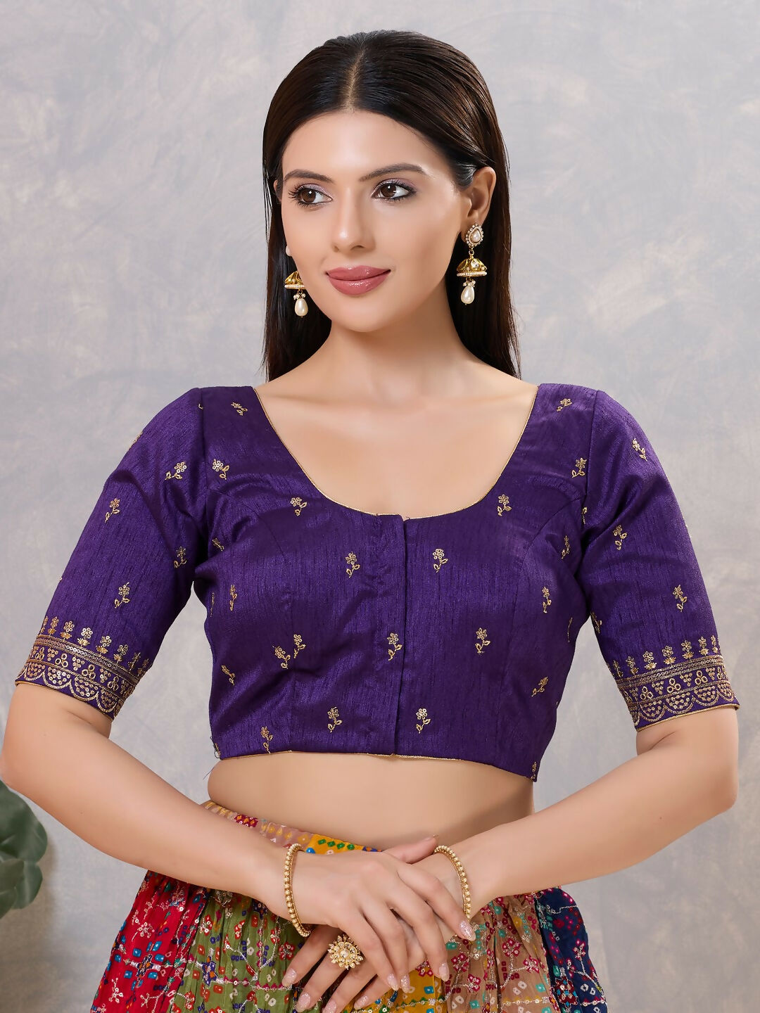 Joban Fashion Women Silk Brinjal Stitched Blouse | Grocsy