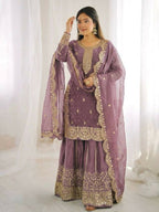 Teeya Creation Onion Color Fendy Silk Embroidery Work Wedding Wear Salwar Suit | Grocsy