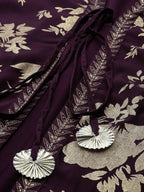 Ahalyaa Women Burgundy Floral Fit & Flare Maxi Ethnic Dress | Grocsy