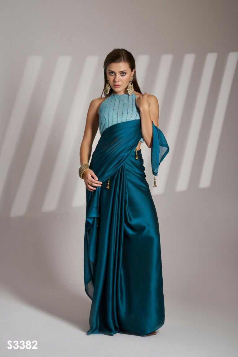 Blue Satin Rangoli Solid Fancy Designer Saree - Nafisa | Grocsy